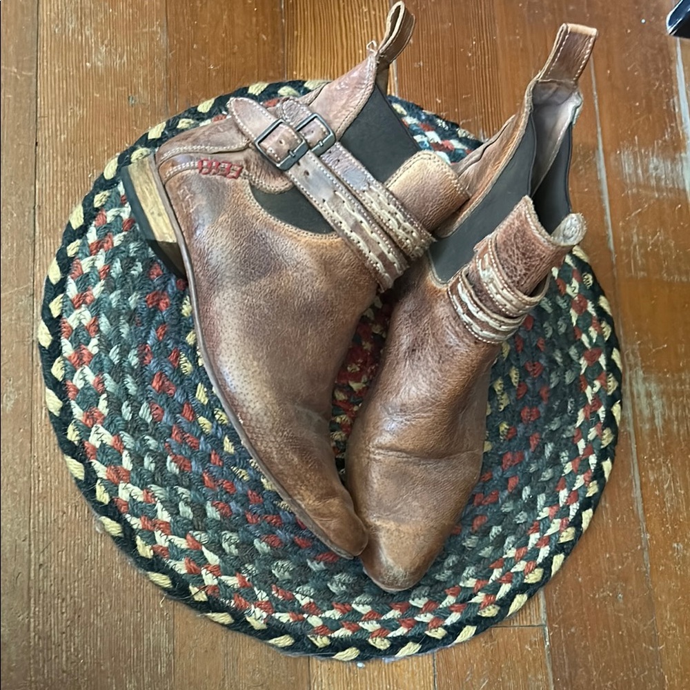 Bed/Stu Brown Leather pull on with side elastic insert ankle Boots